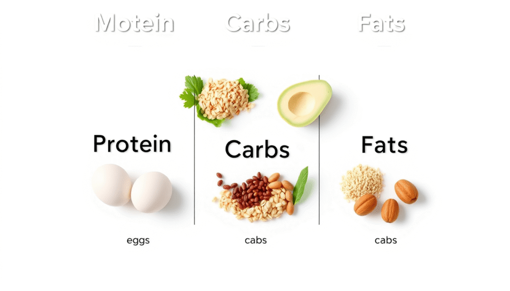 chart showing protein, carb, and fat food groups on a white background