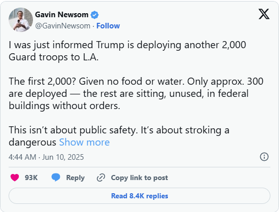 screenshot of gevin newson post on x