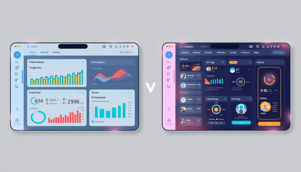 side-by-side comparison of mobile testing platforms with feature charts