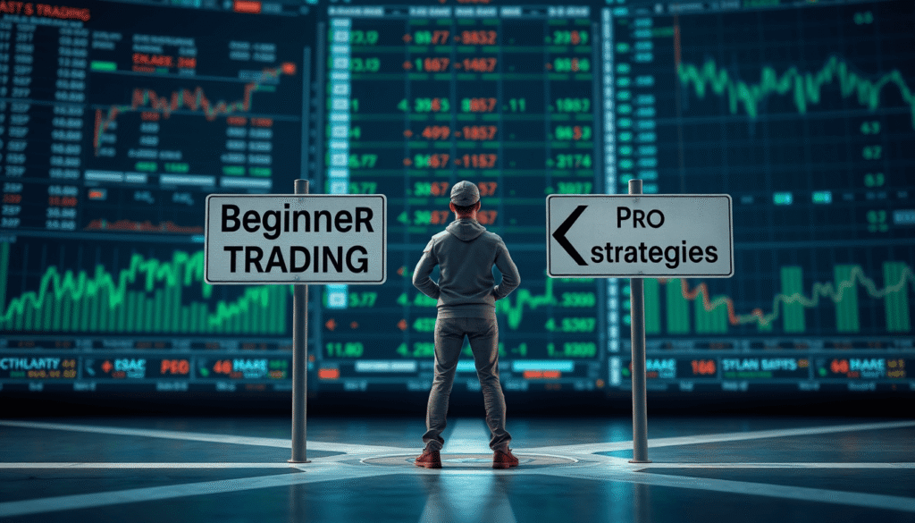 trader at a crossroads choosing beginner or pro strategies
