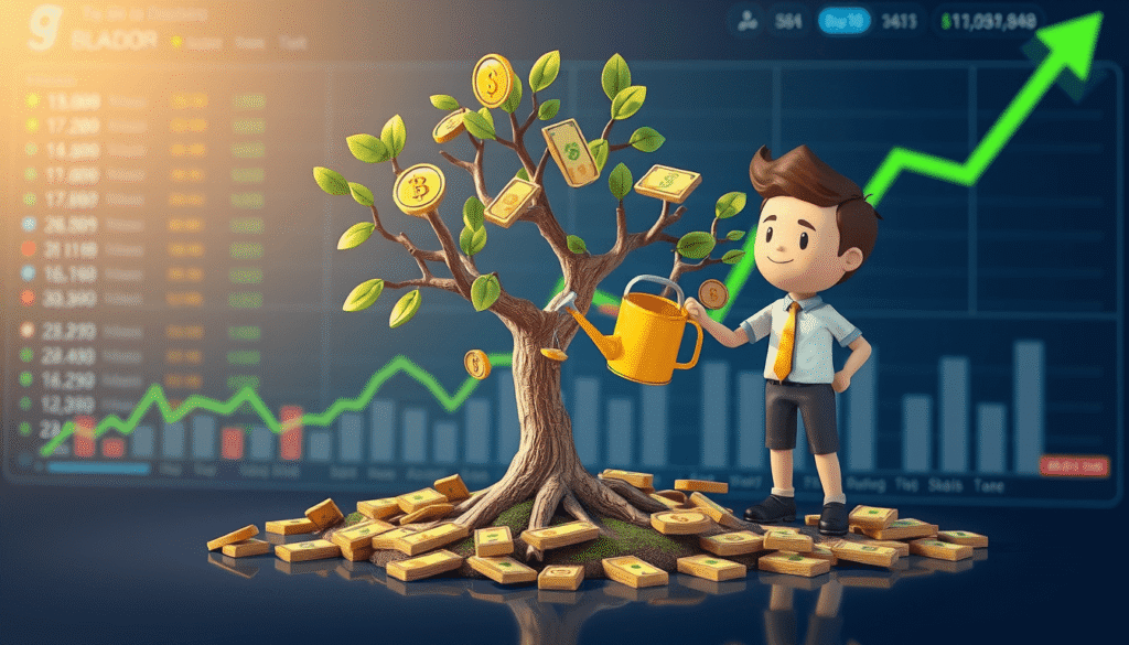 tree made of money growing from a stock market chart